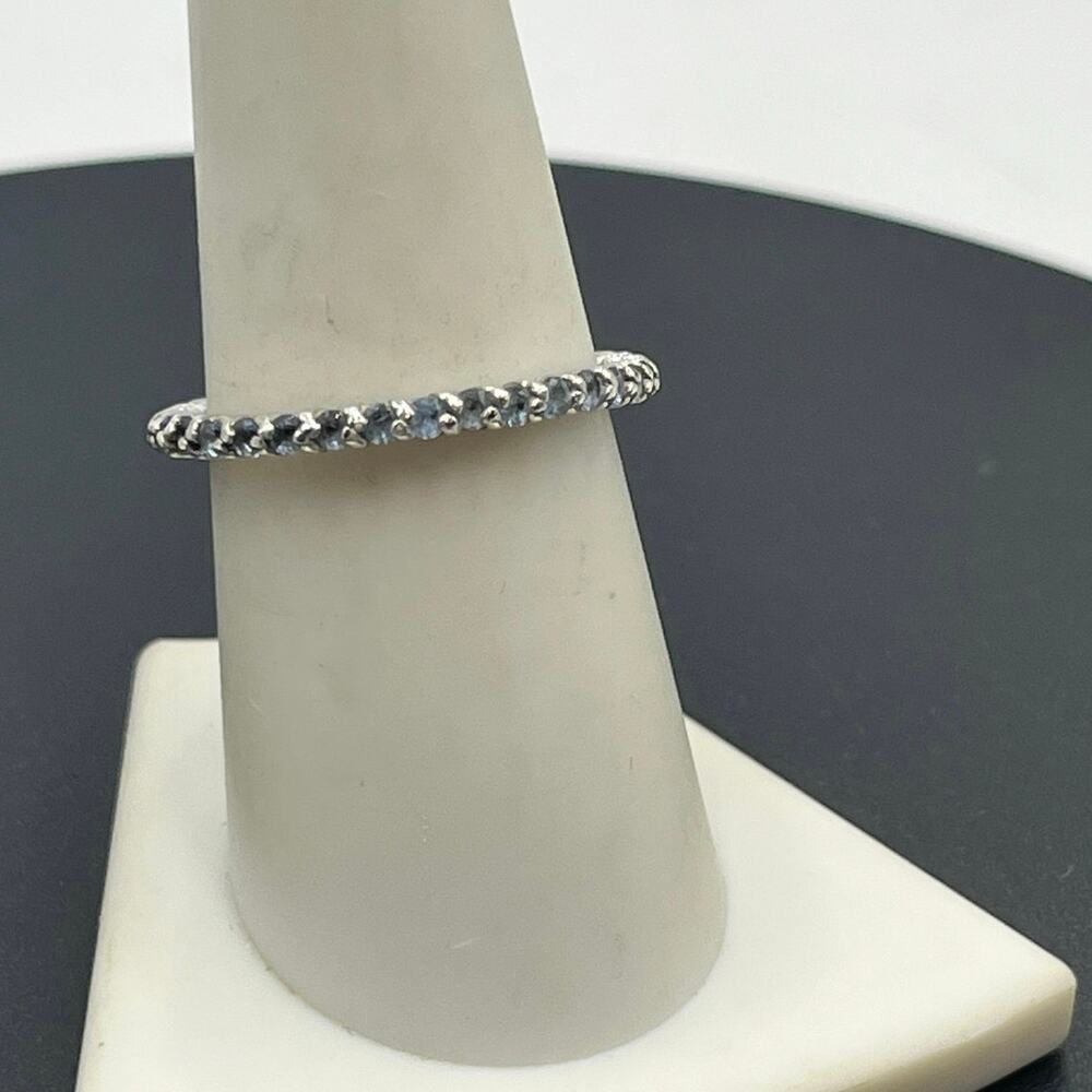 Sterling Silver Aquamarine Eternity‎ - 1.7g Genuine Gemstone Band Ring Size 8